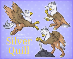 Size: 1920x1557 | Tagged: safe, artist:acry-artwork, imported from derpibooru, oc, oc only, oc:silver quill, hippogriff, hippogriff oc, male, solo, sword in the stone