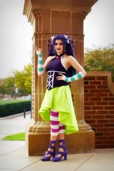 Size: 1108x1663 | Tagged: safe, artist:sarahndipity cosplay, imported from derpibooru, aria blaze, human, equestria girls, bare shoulders, clothes, cosplay, costume, disguise, disguised siren, facebook, hand on hip, irl, irl human, photo, sleeveless