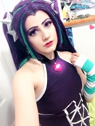 Size: 720x960 | Tagged: safe, artist:sarahndipity cosplay, imported from derpibooru, aria blaze, human, equestria girls, bare shoulders, clothes, cosplay, costume, disguise, disguised siren, facebook, gem, irl, irl human, jewelry, necklace, photo, siren gem, sleeveless