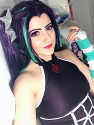 Size: 720x960 | Tagged: safe, artist:sarahndipity cosplay, imported from derpibooru, aria blaze, human, equestria girls, bare shoulders, clothes, cosplay, costume, disguise, disguised siren, facebook, irl, irl human, jewelry, necklace, photo, sleeveless