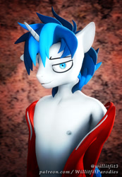 Size: 687x993 | Tagged: safe, artist:willitfit, imported from derpibooru, shining armor, anthro, pony, unicorn, 3d, blue eyes, cute, emo, femboy, girly, male, sexy, shining femboy armor, solo, solo male