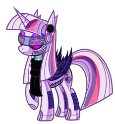 Size: 5550x5990 | Tagged: safe, alternate version, artist:severity-gray, imported from derpibooru, twilight sparkle, alicorn, pony, robot, robot pony, absurd resolution, alternate hairstyle, armor, clothes, female, frown, glow, glowing, glowing eyes, goggles, latex, looking at you, mare, not amused face, raised hoof, roboticization, rubber, scarf, simple background, solo, transparent background, twibot, twilight sparkle (alicorn), unamused, vector, visor, wings