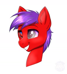 Size: 1651x1812 | Tagged: safe, artist:confetticakez, imported from derpibooru, oc, oc only, pony, bust, grin, heterochromia, portrait, red sclera, smiling, solo