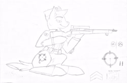 Size: 3985x2616 | Tagged: safe, artist:steelepone, imported from derpibooru, oc, oc:sniper hooves, earth pony, clothes, gun, high res, rifle, sketch, sniper rifle, traditional art, uniform, weapon, world war i