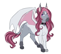 Size: 922x818 | Tagged: safe, artist:askbubblelee, imported from derpibooru, imported from ponybooru, oc, oc only, oc:persephone, bat pony, pony, bat pony oc, bat wings, digital art, fangs, female, leonine tail, mare, offspring, parent:oc:orpheous, parent:oc:orpheus, parent:oc:rosie quartz, parents:oc x oc, simple background, solo, what if, wings