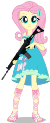 Size: 1024x2513 | Tagged: safe, artist:edy_january, edit, imported from derpibooru, vector edit, fluttershy, equestria girls, assault rifle, dj blyatman, female, firearms, fn fnc, gopnik, gun, hardbass, looking at you, pindad ss1-v1, rifle, slav, smiling, smiling at you, solo, vector, weapon, xs project