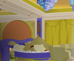 Size: 893x729 | Tagged: safe, artist:queencold, imported from derpibooru, garble, dragon, bed, drapes, manehattan, sleeping, solo