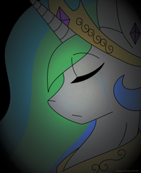 Size: 1478x1814 | Tagged: safe, artist:silenceshadowwolf, imported from derpibooru, princess celestia, alicorn, pony, bust, eyes closed, female, frown, horn, jewelry, mare, tiara