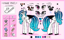 Size: 1600x1000 | Tagged: safe, artist:inspiredpixels, imported from derpibooru, oc, oc only, oc:marie pixel, pegasus, pony, female, glasses, heterochromia, mare, reference sheet, solo, standing, two toned wings, wings