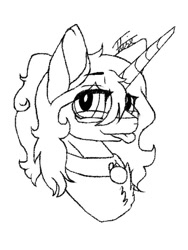 Size: 559x745 | Tagged: safe, artist:inspiredpixels, imported from derpibooru, oc, oc only, pony, unicorn, bust, collar, eye clipping through hair, eyebrows, eyebrows visible through hair, horn, looking at you, smiling, smiling at you, solo, tongue out, unicorn oc