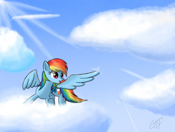 Size: 2000x1500 | Tagged: safe, alternate version, artist:giftry365, imported from derpibooru, rainbow dash, pegasus, pony, 2013, cloud, female, mare, on a cloud, sky background, solo, standing on a cloud