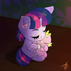 Size: 1600x1600 | Tagged: safe, artist:tillie-tmb, imported from derpibooru, spike, twilight sparkle, dragon, pony, baby, baby dragon, baby spike, cute, female, filly, filly twilight sparkle, male, mama twilight, mother and child, mother and son, spikabetes, spikelove, twiabetes, weapons-grade cute, younger