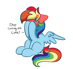 Size: 3717x3519 | Tagged: safe, artist:kittyrosie, imported from derpibooru, rainbow dash, pegasus, pony, adorable distress, blushing, blushing profusely, cross-popping veins, cute, dashabetes, female, head in hooves, high res, i'm not cute, mare, simple background, solo, talking to viewer, tsunderainbow, tsundere, white background