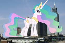 Size: 2186x1445 | Tagged: safe, artist:90sigma, artist:thegiantponyfan, imported from derpibooru, princess celestia, alicorn, pony, alabama, butt, crown, female, giant pony, giantess, giantlestia, highrise ponies, irl, jewelry, macro, mare, photo, plot, ponies in real life, regalia, sunbutt