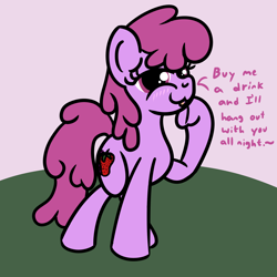 Size: 2000x2000 | Tagged: safe, artist:dafiltafish, imported from derpibooru, berry punch, berryshine, earth pony, pony, blushing, drunk, flirting, flirty, go home you're drunk, high res, looking at you, solo, text