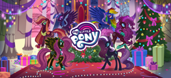 Size: 1666x768 | Tagged: safe, imported from derpibooru, applejack, fluttershy, nightmare rarity, pinkie pie, rainbow dash, rarity, twilight sparkle, alicorn, earth pony, pegasus, pony, unicorn, gameloft, loading screen, mane six, my little pony logo, nightmare applejack, nightmare fluttershy, nightmare pinkie, nightmare rainbow dash, nightmare twilight, nightmarified, official, twilight sparkle (alicorn), video game