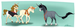 Size: 2493x932 | Tagged: safe, artist:eperyton, imported from derpibooru, pony, unicorn, clothes, female, harry potter, harry potter (series), hermione granger, male, mare, ponified, ron weasley, scarf, signature, stallion