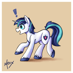 Size: 2000x2000 | Tagged: safe, artist:supermoix, imported from derpibooru, shining armor, pony, unicorn, cute, exclamation point, happy, high res, male, simple background, solo, stallion, walking