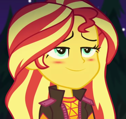 Size: 772x729 | Tagged: safe, imported from derpibooru, screencap, sunset shimmer, equestria girls, equestria girls series, sunset's backstage pass!, spoiler:eqg series (season 2), blushing, cropped, music festival outfit, out of context, solo