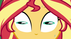 Size: 1920x1072 | Tagged: safe, imported from derpibooru, screencap, sunset shimmer, equestria girls, equestria girls series, sunset's backstage pass!, spoiler:eqg series (season 2), great moments in animation, shrunken pupils, solo, sweat