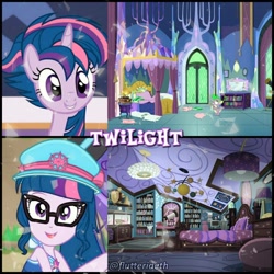 Size: 1080x1080 | Tagged: safe, edit, edited screencap, editor:flutteriaeth, imported from derpibooru, screencap, sci-twi, spike, twilight sparkle, alicorn, dragon, pony, castle sweet castle, equestria girls, equestria girls series, forgotten friendship, season 5, alternate hairstyle, bedroom, clothes, cute, female, glasses, male, mare, open mouth, punklight sparkle, sci-twi's room, sci-twiabetes, smiling, swimsuit, twiabetes, twilight sparkle (alicorn), twilight's castle, twolight
