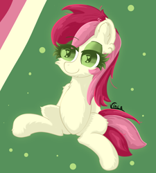 Size: 2714x3020 | Tagged: safe, artist:vinca, imported from derpibooru, roseluck, earth pony, pony, eye clipping through hair, eyebrows, eyebrows visible through hair, female, high res, mare, sitting, smiling, solo, spread legs, spreading