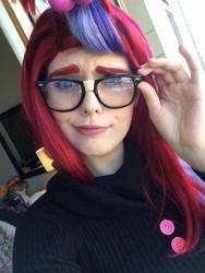 Size: 720x960 | Tagged: safe, artist:maddymoiselle, imported from derpibooru, moondancer, human, clothes, cosplay, costume, facebook, glasses, irl, irl human, photo