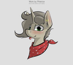 Size: 2700x2400 | Tagged: safe, artist:phlerius, imported from derpibooru, oc, oc only, pony, unicorn, :p, bust, digital art, ear piercing, earring, high res, jewelry, kerchief, my little pony, piercing, solo, tongue out