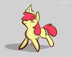 Size: 2500x2000 | Tagged: safe, artist:phlerius, imported from derpibooru, apple bloom, earth pony, pony, adorabloom, crown, cute, digital art, female, filly, foal, high res, hooves, jewelry, my little pony, regalia, simple background, solo, sparkles