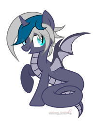 Size: 1600x2000 | Tagged: safe, alternate version, artist:angelina-pax, imported from derpibooru, oc, oc only, oc:elizabat stormfeather, alicorn, bat pony, bat pony alicorn, lamia, original species, pony, snake, snake pony, alicorn oc, bat pony oc, bat wings, bedroom eyes, commission, female, grin, horn, lamiafied, mare, raised hoof, simple background, smiling, solo, species swap, transparent background, wings, ych result