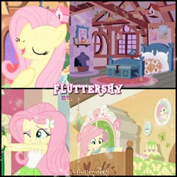 Size: 1080x1080 | Tagged: safe, edit, edited screencap, editor:flutteriaeth, imported from derpibooru, screencap, angel bunny, fluttershy, pegasus, pony, rabbit, dance magic, do it for the ponygram!, equestria girls, equestria girls series, season 1, stare master, spoiler:eqg series (season 2), spoiler:eqg specials, animal, bedroom, clothes, cute, cutie mark, cutie mark on clothes, eyes closed, female, fluttershy's cottage, geode of fauna, hairpin, jewelry, magical geodes, male, mare, necklace, night, one eye closed, open mouth, reading, sandals, shyabetes, smiling, tanktop