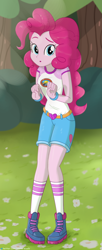 Size: 1250x3074 | Tagged: safe, artist:stellarwools, edit, imported from derpibooru, pinkie pie, human, equestria girls, legend of everfree, camp everfree outfits, cute, diapinkes, female, looking at you, solo