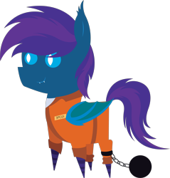 Size: 5795x6073 | Tagged: safe, artist:tikibat, derpibooru exclusive, imported from derpibooru, oc, oc only, oc:stardust, oc:stardust(cosmiceclipse), bat pony, pony, bat pony oc, bat wings, clothes, ear fluff, fangs, male, membranous wings, pointy ponies, prison outfit, shirt, simple background, slit eyes, slit pupils, socks, solo, stallion, striped socks, transparent background, undershirt, wings