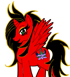 Size: 1987x2160 | Tagged: safe, artist:chibi-n92, imported from derpibooru, oc, oc only, oc:kiya, alicorn, pony, alicorn oc, eyelashes, female, horn, mare, open mouth, red and black oc, simple background, smiling, solo, transparent background, wings