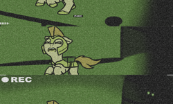 Size: 1632x981 | Tagged: safe, artist:neuro, imported from derpibooru, oc, earth pony, ghost, pony, undead, camera, comic, female, guardsmare, malfunction, mare, night vision, offscreen character, panic, pov, royal guard, running, the backrooms, this will end in death, this will end in tears, this will end in tears and/or death