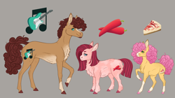 Size: 2680x1501 | Tagged: safe, artist:bluet0ast, imported from derpibooru, li'l cheese, oc, earth pony, pony, the last problem, chest fluff, earth pony oc, female, gray background, male, mare, offspring, parent:cheese sandwich, parent:pinkie pie, parents:cheesepie, raised hoof, simple background, smiling, stallion
