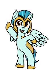 Size: 617x900 | Tagged: safe, artist:neuro, imported from derpibooru, guardian angel (character), pegasus, pony, bipedal, female, guardian angel (g4), guardsmare, mare, royal guard, smiling, solo, spread wings, wings