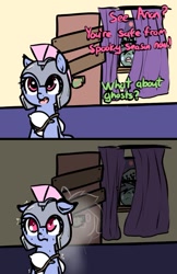 Size: 583x900 | Tagged: safe, artist:neuro, imported from derpibooru, oc, oc only, ghost, pony, undead, comic, female, floppy ears, guardsmare, helmet, mare, royal guard, scared, scrunchy face, sweat