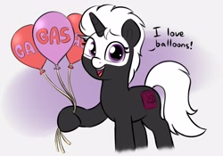 Size: 3288x2296 | Tagged: safe, artist:heretichesh, imported from derpibooru, oc, oc only, oc:s.leech, pony, unicorn, bald face, balloon, blaze (coat marking), coat markings, facial markings, female, high res, hoof hold, mare, solo, that pony sure does love balloons