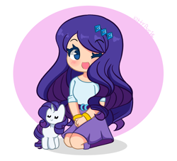 Size: 4776x4344 | Tagged: safe, artist:kittyrosie, imported from derpibooru, rarity, pony, unicorn, equestria girls, blushing, bracelet, chibi, cute, eyes closed, female, hairpin, human coloration, human ponidox, jewelry, looking at you, mare, one eye closed, open mouth, raribetes, self paradox, self ponidox, wink, winking at you