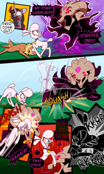 Size: 1700x2835 | Tagged: safe, artist:redahfuhrerking, imported from derpibooru, fhtng th§ ¿nsp§kbl, oleander, pom lamb, velvet reindeer, classical unicorn, sheep, unicorn, them's fightin' herds, cloven hooves, comic, community related, friendly fire, headbutt, leonine tail, oleander (tfh), pom (tfh), realization, squashed, unshorn fetlocks, velvet (tfh)