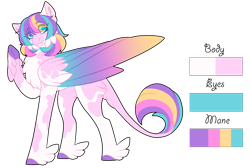 Size: 1480x997 | Tagged: safe, alternate version, artist:nobleclay, imported from derpibooru, oc, oc only, oc:venus, pegasus, pony, colored wings, feathered fetlocks, female, mare, multicolored wings, offspring, parent:princess cadance, parent:shining armor, parents:shiningcadance, reference sheet, simple background, solo, transparent background, wings