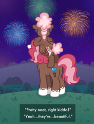 Size: 1900x2500 | Tagged: safe, artist:pink-pone, imported from derpibooru, oc, oc only, oc:ginger bread, oc:peppermint patty, pegasus, pony, female, filly, fireworks, mare