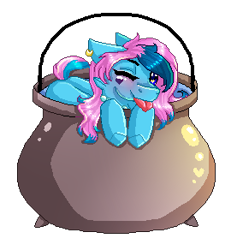 Size: 270x292 | Tagged: safe, artist:inspiredpixels, imported from derpibooru, oc, oc only, pony, cauldron, ear piercing, floppy ears, one eye closed, piercing, simple background, solo, tongue out, transparent background