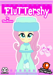 Size: 2480x3507 | Tagged: safe, artist:theminus, imported from derpibooru, fluttershy, human, comic:fluttershy the dark secret, equestria girls, blushing, comic, cover art, female, high res, outfit, show accurate, solo
