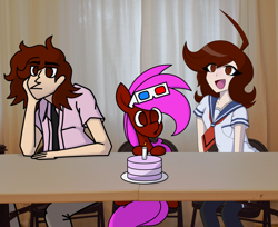 Size: 1556x1267 | Tagged: safe, artist:rainbowbacon, imported from derpibooru, oc, oc:rainbowbacon, human, pegasus, pony, anime style, birthday, birthday cake, cake, clothes, food, irl, photo, ponies in real life, school uniform