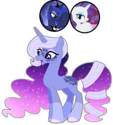 Size: 549x605 | Tagged: safe, artist:rainbows-skies, imported from derpibooru, princess luna, rarity, oc, pony, unicorn, base used, ethereal mane, female, lesbian, magical lesbian spawn, mare, offspring, parent:princess luna, parent:rarity, parents:rariluna, rariluna, shipping, simple background, starry mane, transparent background