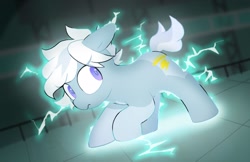 Size: 2048x1326 | Tagged: safe, artist:mochi_nation, imported from derpibooru, oc, oc only, oc:silver bolt, earth pony, pony, electricity, female, mare, solo, super powers