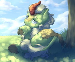 Size: 6000x5000 | Tagged: safe, artist:aquoquoo, imported from derpibooru, imported from twibooru, forest fall, kirin, absurd resolution, butt, male, plot, solo, tree, underhoof