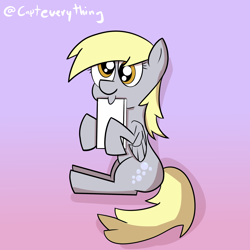 Size: 2000x2000 | Tagged: safe, artist:capteverything, artist:eveeyuwu, imported from derpibooru, derpy hooves, pegasus, pony, cute, female, gradient background, high res, sitting, solo